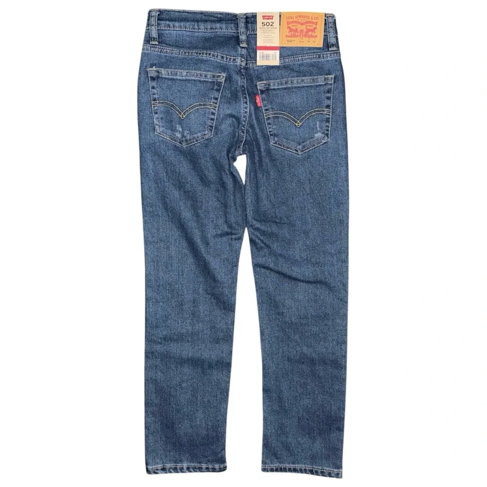NWT Levi’s 502 Regular Taper Jeans Boys 8 (24x25) Medium Wash Stretch Distressed